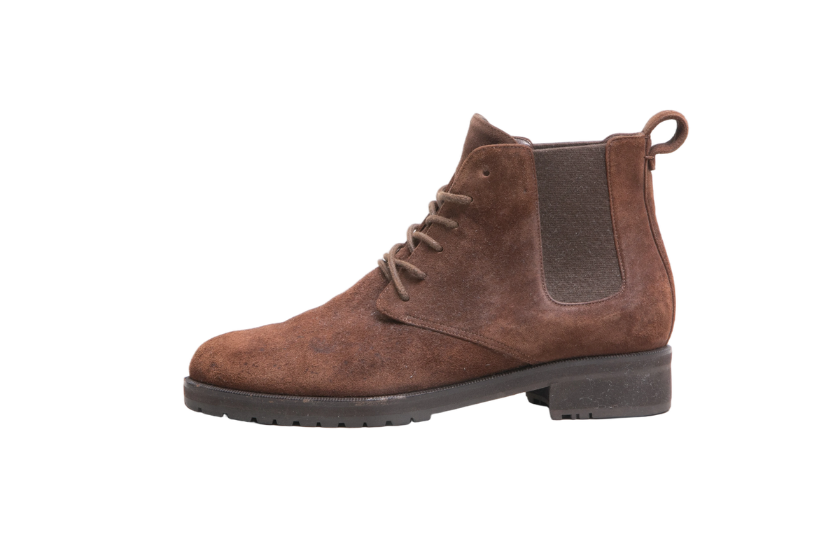 LORO PIANA ANKLE BOOT LACE UP BROWN SUEDE - 35 1/2 BR