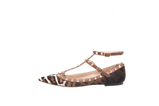 VALENTINO BALLERINA FLATS ROCKSTUD LEOPARD PRINT - 38 BR