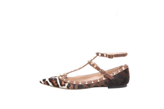VALENTINO BALLERINA FLATS ROCKSTUD LEOPARD PRINT - 38 BR