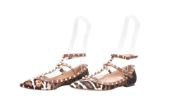 VALENTINO BALLERINA FLATS ROCKSTUD LEOPARD PRINT - 38 BR
