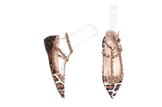 VALENTINO BALLERINA FLATS ROCKSTUD LEOPARD PRINT - 38 BR
