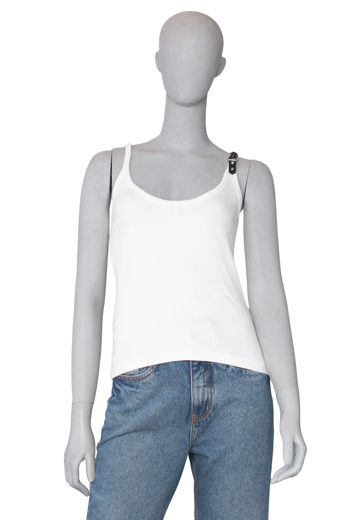 COURRÈGES TOP RIBBED KNIT BUCKLE HOLISTIC 90'S WHITE