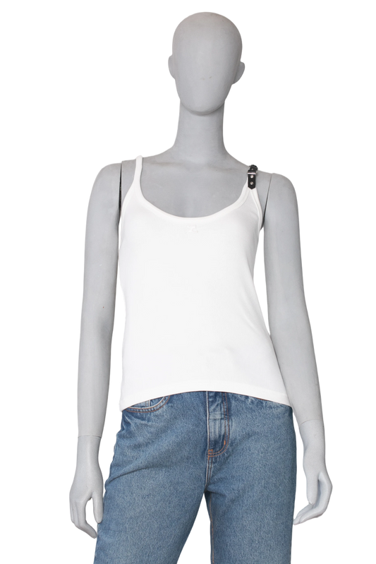 COURRÈGES TOP RIBBED KNIT BUCKLE HOLISTIC 90'S WHITE