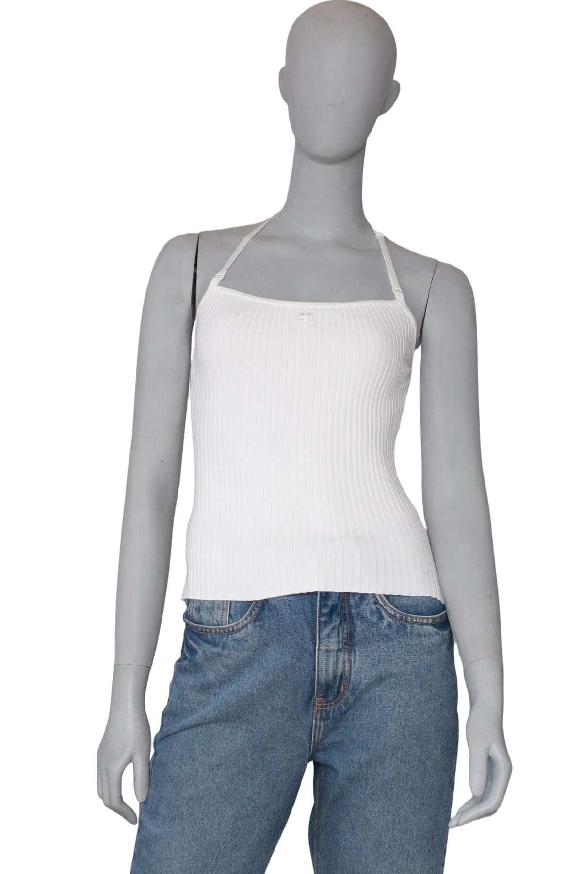 COURRÈGES TOP RIBBED KNIT WHITE XS