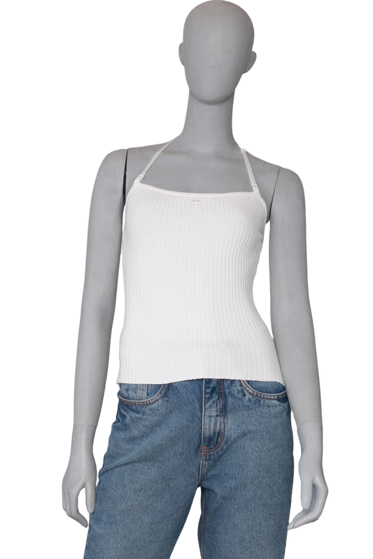 COURRÈGES TOP RIBBED KNIT WHITE XS