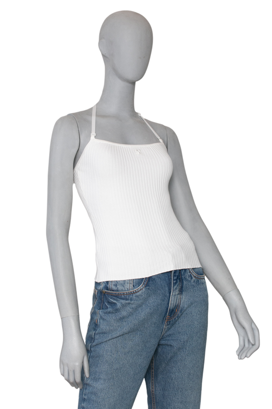 COURRÈGES TOP RIBBED KNIT WHITE XS