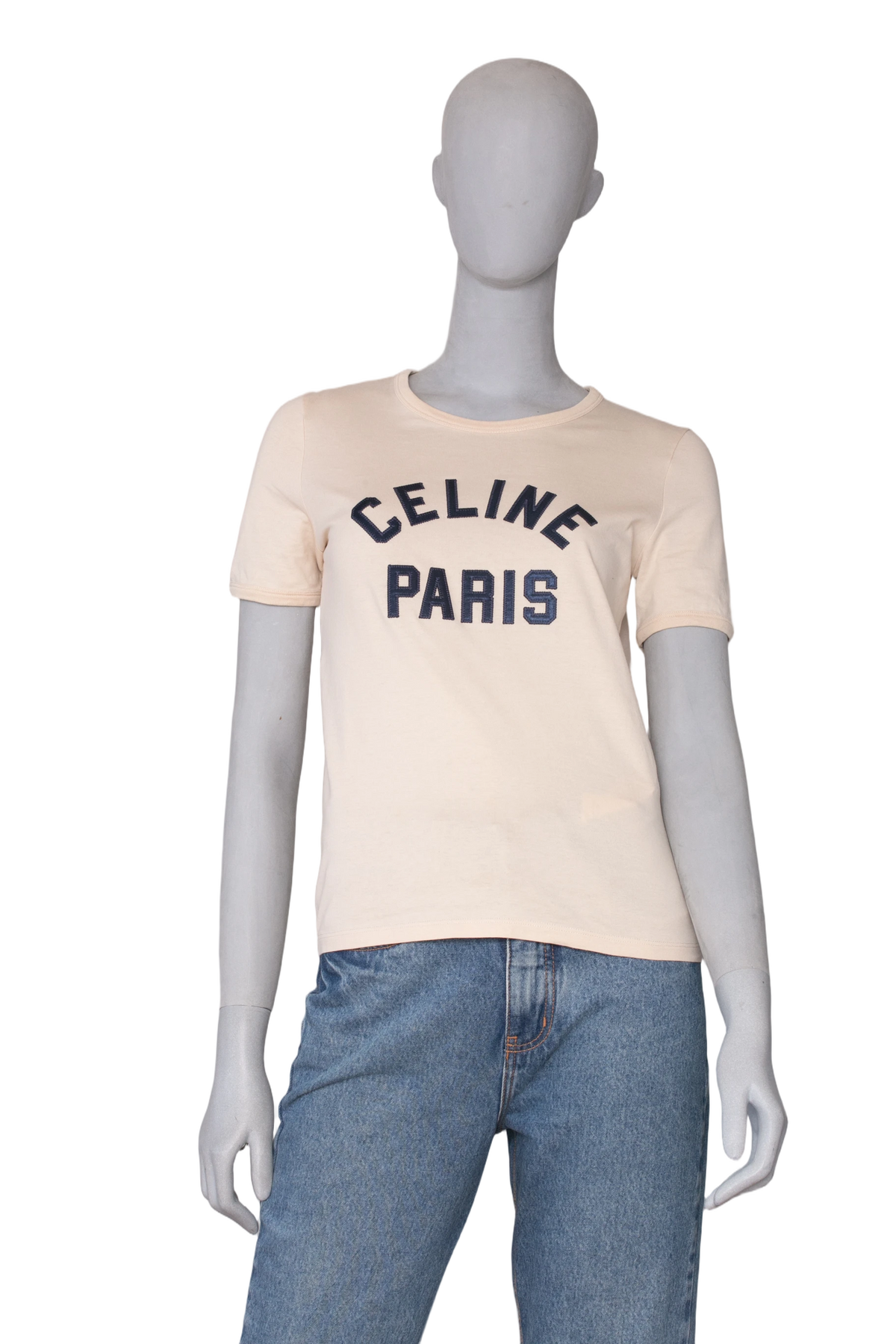 CELINE T-SHIRT BEIGE SIGNATURE NAVY
