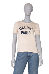 CELINE T-SHIRT BEIGE SIGNATURE NAVY