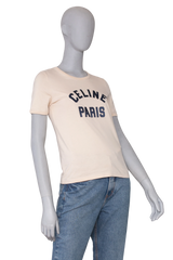 CELINE T-SHIRT BEIGE SIGNATURE NAVY