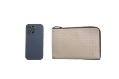 BOTTEGA POUCH ORGANIZER INTRECCIATO ZIPPER BEIGE