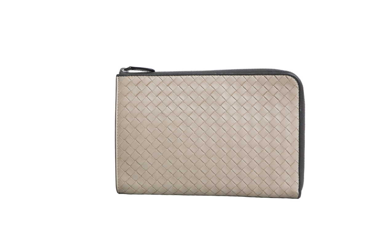 BOTTEGA POUCH ORGANIZER INTRECCIATO ZIPPER BEIGE
