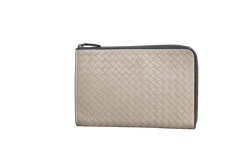 BOTTEGA POUCH ORGANIZER INTRECCIATO ZIPPER BEIGE