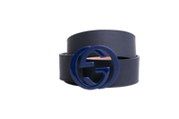 GUCCI BELT INTERLOCKING G LOGO LEATHER NAVY