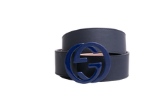 GUCCI BELT INTERLOCKING G LOGO LEATHER NAVY