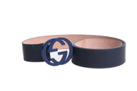 GUCCI BELT INTERLOCKING G LOGO LEATHER NAVY