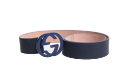 GUCCI BELT INTERLOCKING G LOGO LEATHER NAVY