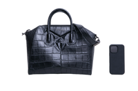 GIVENCHY ANTIGONA MEDIUM CROC EMBOSSED SATCHEL BLACK