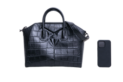 GIVENCHY ANTIGONA MEDIUM CROC EMBOSSED SATCHEL BLACK