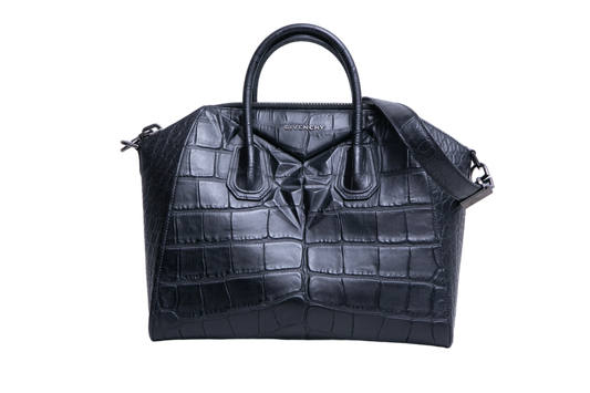 GIVENCHY ANTIGONA MEDIUM CROC EMBOSSED SATCHEL BLACK