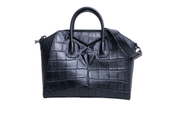 GIVENCHY ANTIGONA MEDIUM CROC EMBOSSED SATCHEL BLACK