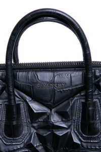 GIVENCHY ANTIGONA MEDIUM CROC EMBOSSED SATCHEL BLACK