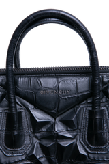GIVENCHY ANTIGONA MEDIUM CROC EMBOSSED SATCHEL BLACK