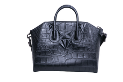 GIVENCHY ANTIGONA MEDIUM CROC EMBOSSED SATCHEL BLACK