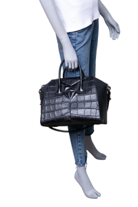 GIVENCHY ANTIGONA MEDIUM CROC EMBOSSED SATCHEL BLACK
