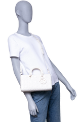 DIOR LADY D-JOY MEDIUM CANNAGE WHITE