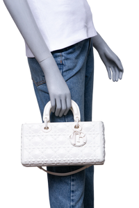 DIOR LADY D-JOY MEDIUM CANNAGE WHITE