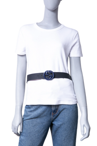 GUCCI BELT INTERLOCKING G LOGO LEATHER NAVY