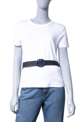 GUCCI BELT INTERLOCKING G LOGO LEATHER NAVY