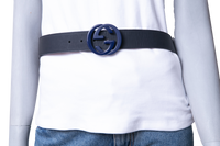 GUCCI BELT INTERLOCKING G LOGO LEATHER NAVY