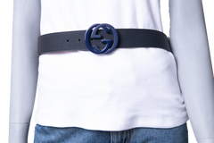 GUCCI BELT INTERLOCKING G LOGO LEATHER NAVY