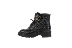 CHANEL BOOTS LACE UP CC COMBAT BLACK