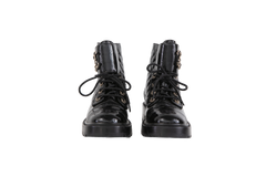 CHANEL BOOTS LACE UP CC COMBAT BLACK