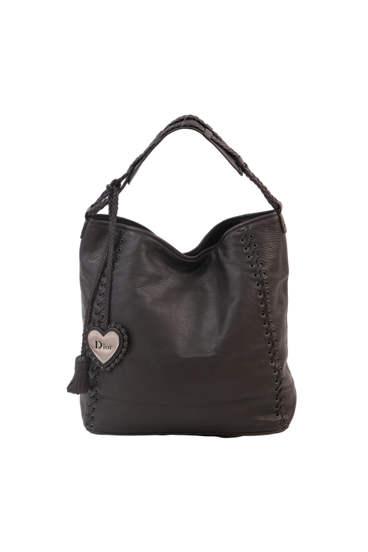 CHRISTIAN DIOR LEATHER HOBO BAG CAFE