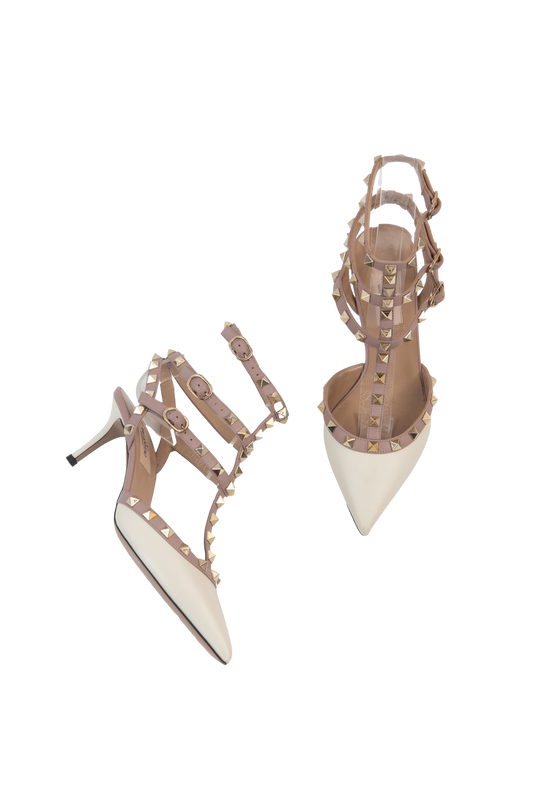 VALENTINO SALTO ROCKSTUD WHITE & PALETA NUDE