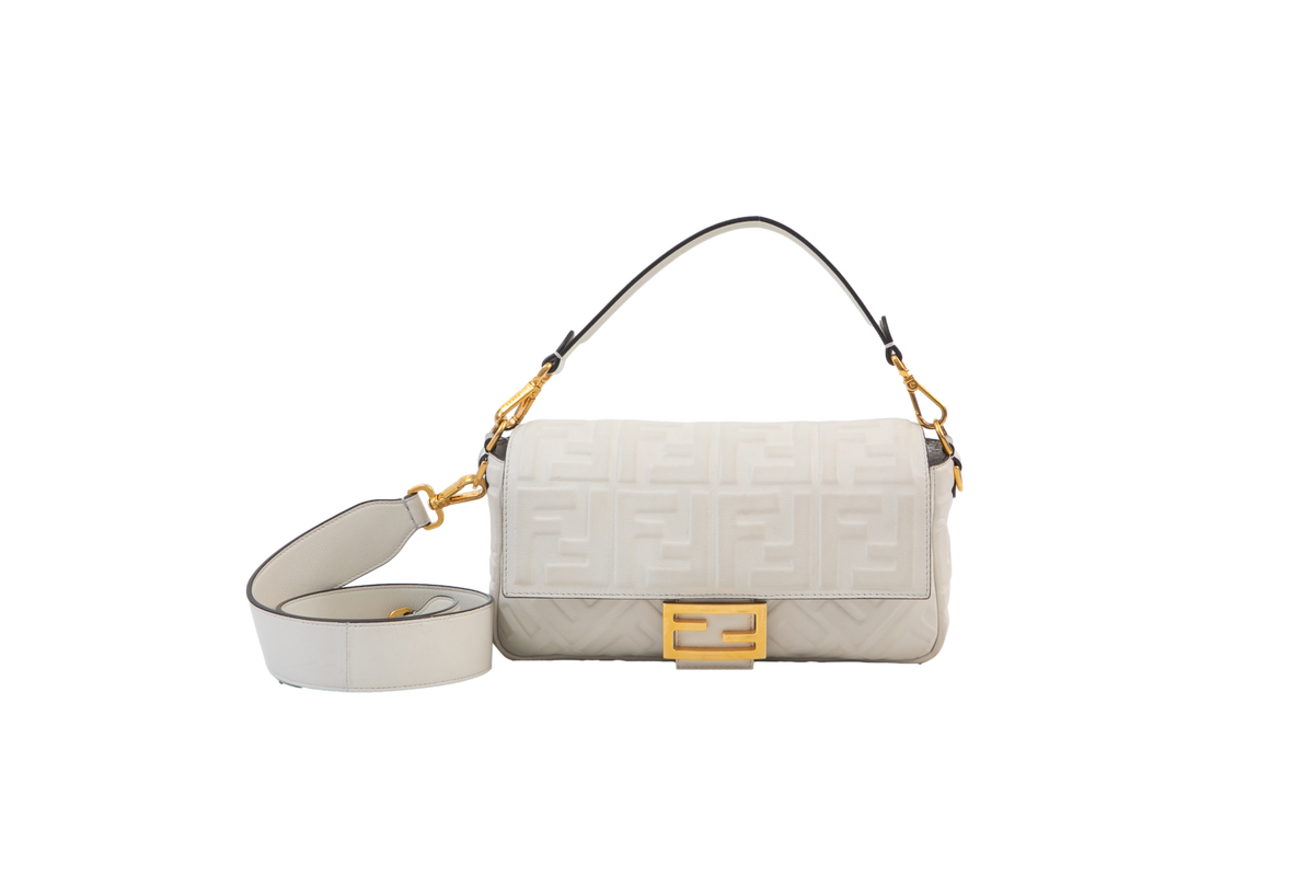 FENDI BAGUETTE EMBOSSED FF WHITE ZUCCA