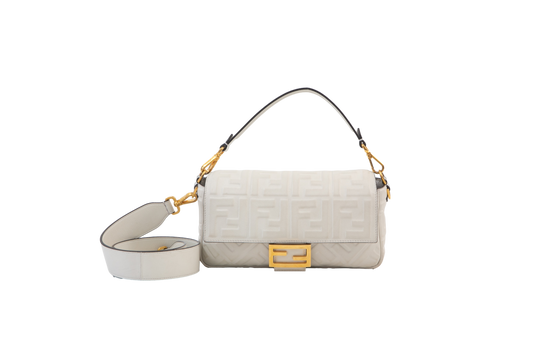 FENDI BAGUETTE EMBOSSED FF WHITE ZUCCA