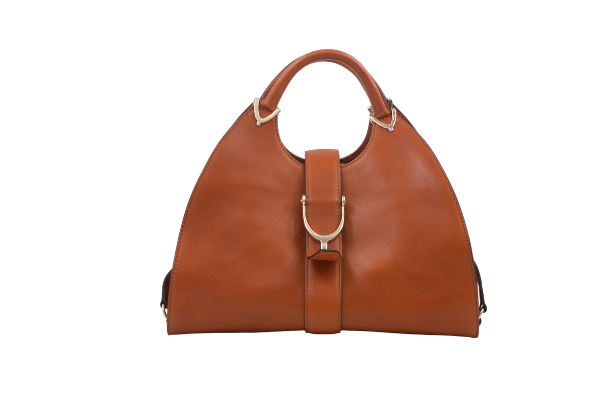 GUCCI STIRRUP TOP HANDLE LARGE COGNAC