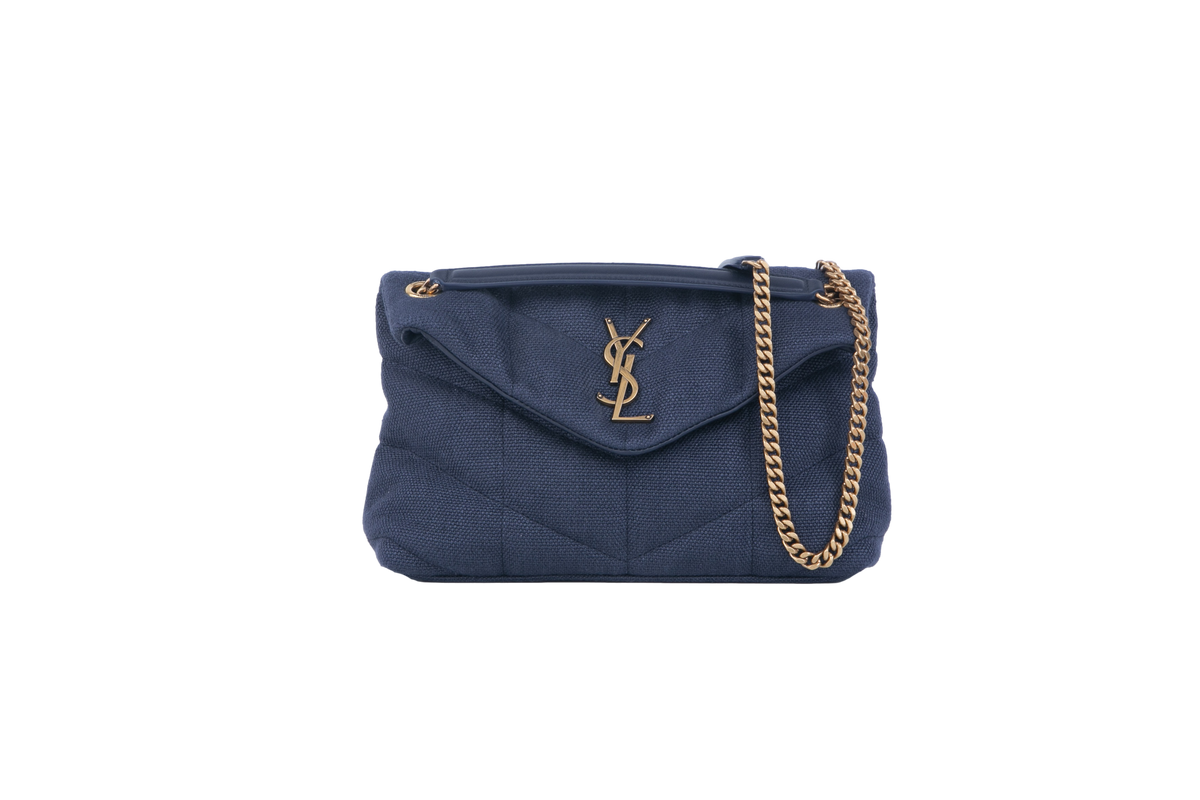 YSL LOULOU PUFFER CLOTH NAVY SMALL