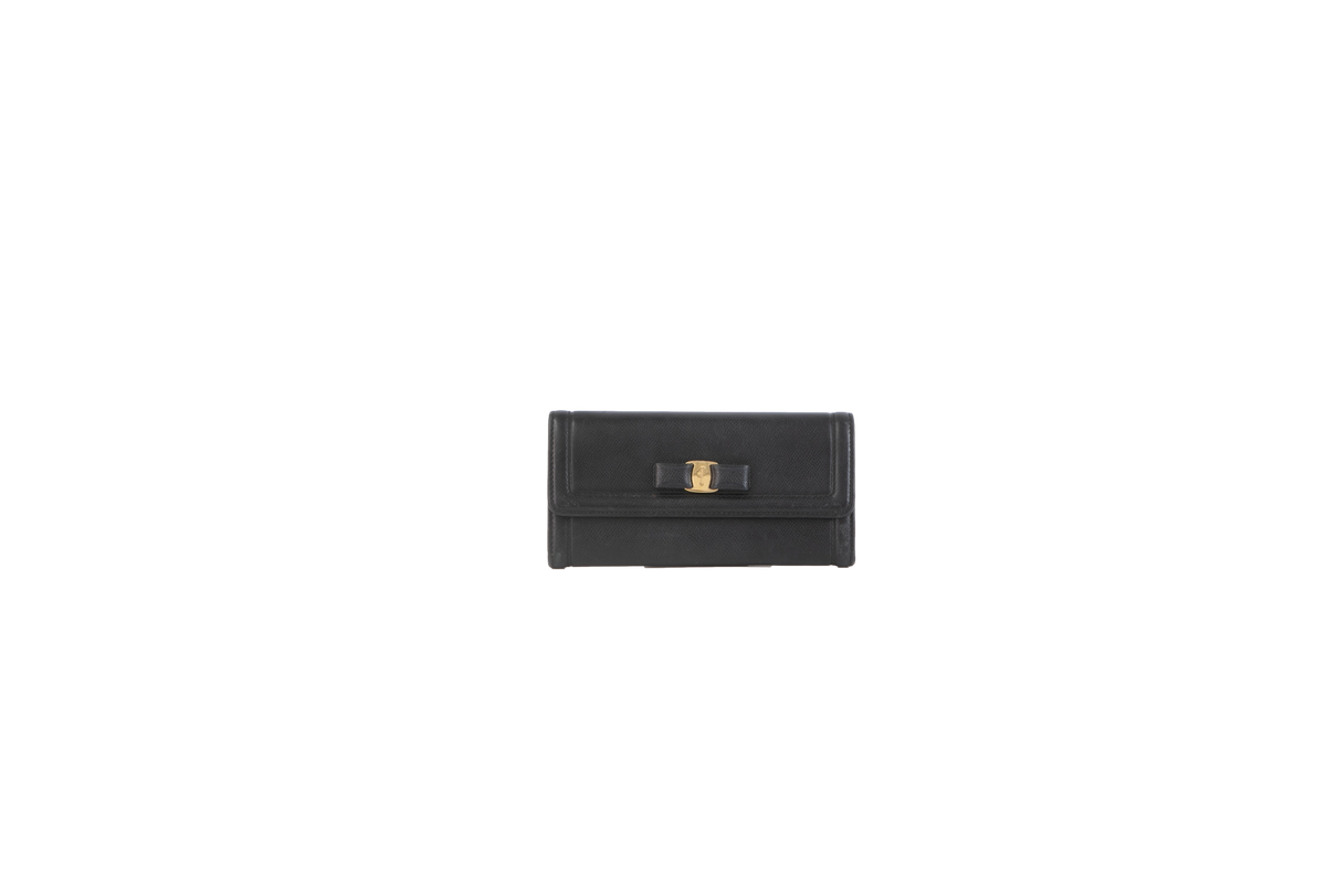 SALVATORE FERRAGAMO WALLET VARA LONG LEATHER BLACK