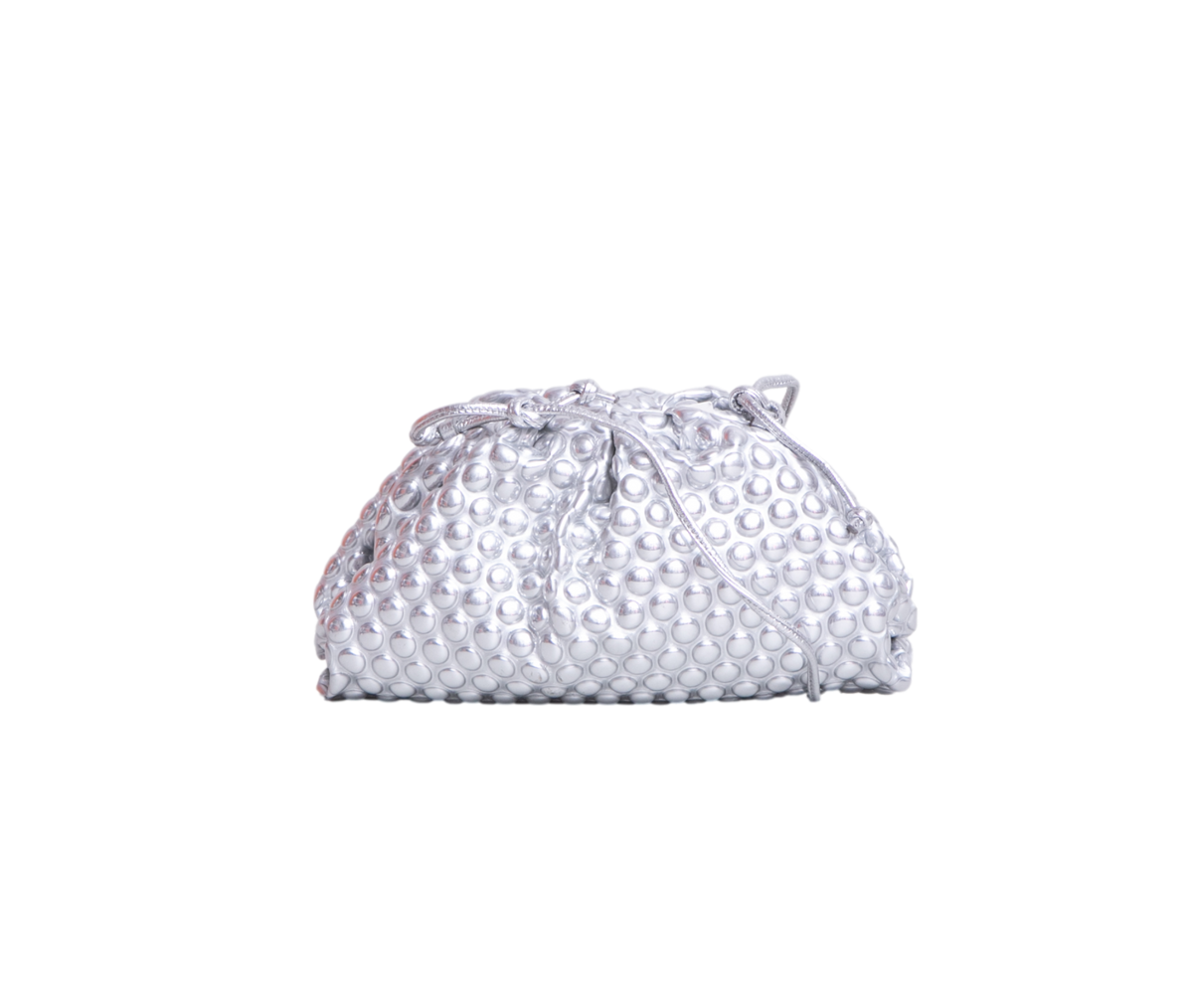 BOTTEGA MINI POUCH FABRIC BUBBLE WRAP METALLIC SILVER