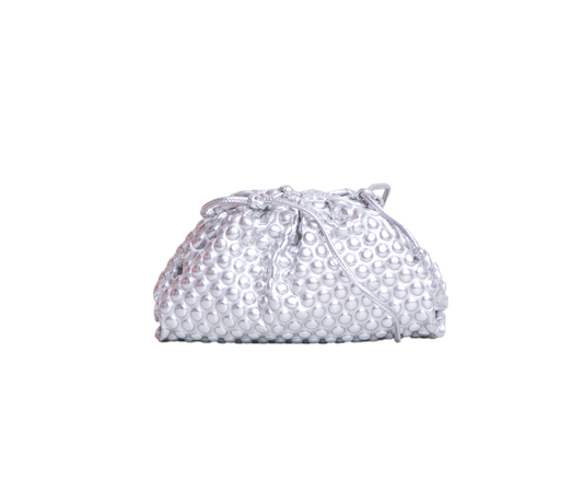 BOTTEGA MINI POUCH FABRIC BUBBLE WRAP METALLIC SILVER