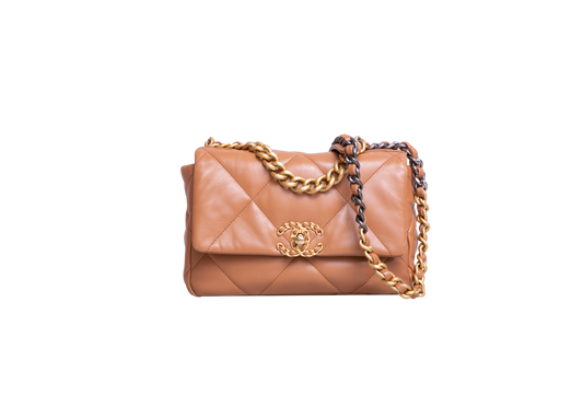 CHANEL 19 SMALL FLAP BAG LAMBSKIN CARAMEL