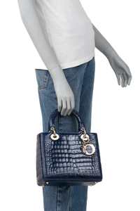 LADY DIOR MEDIUM BLUE MIDNIGHT IN CROCO