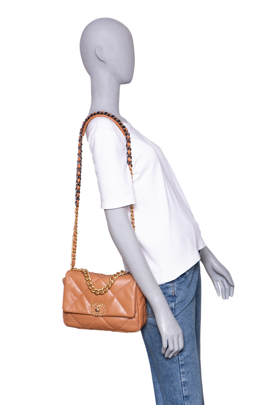 CHANEL 19 SMALL FLAP BAG LAMBSKIN CARAMEL