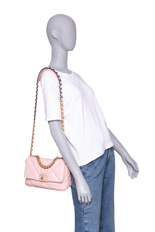 CHANEL 19 FLAP SMALL LAMBSKIN LIGHT PINK TWO-TONE HDWR