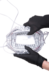 BOTTEGA MINI POUCH FABRIC BUBBLE WRAP METALLIC SILVER